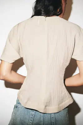 Blouse à pointe en lyocell mélangé - Beige clair — photo 3