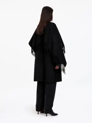 Manteau cape en laine mélangée doublée - Noir — photo 2