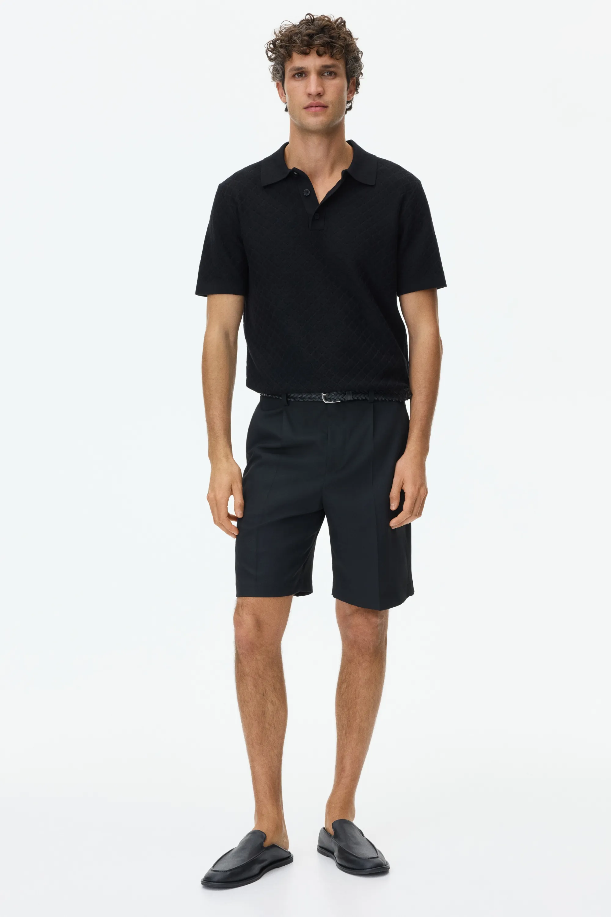 Polo Slim Fit en maille texturée - Noir