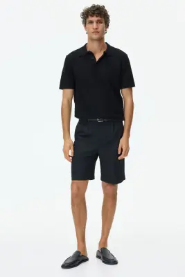 Polo Slim Fit en maille texturée - Noir — photo 1