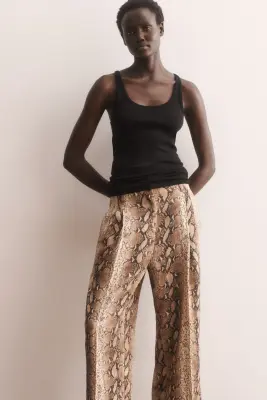 Pantalon 7/8 en twill - Beige/motif peau de serpent — photo 1