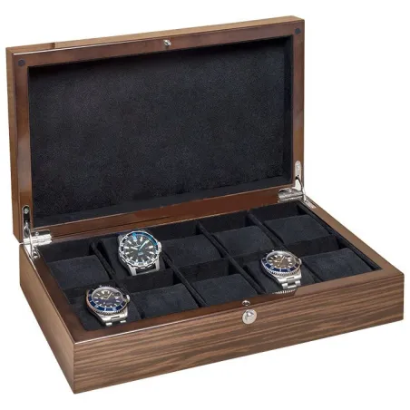 BOITE A MONTRE, Coffret 10 montres placage en bois de macassar poli 309377