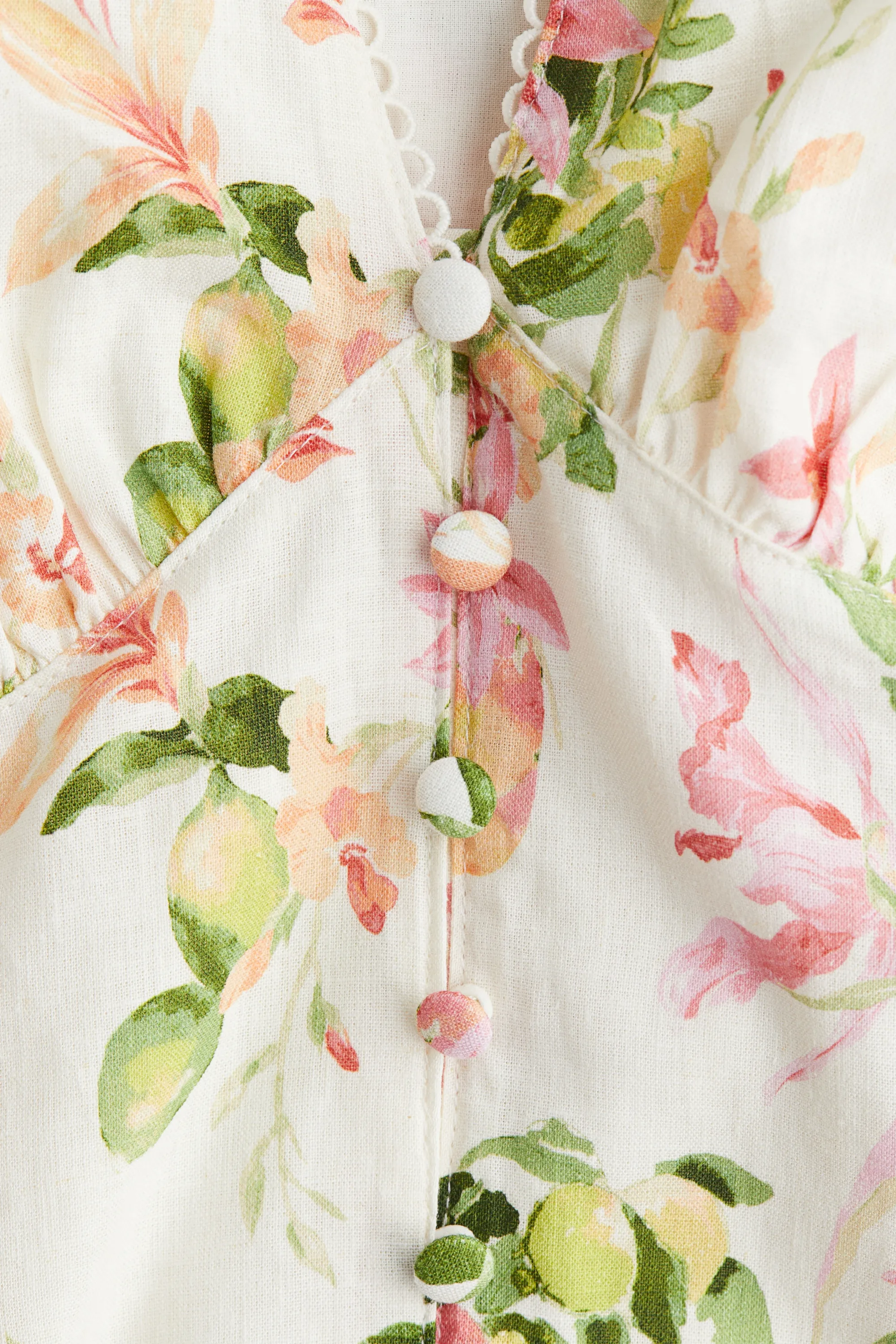 Robe en lin mélangé - Blanc/motif
