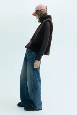 Veste sans manches duveteuse avec col entonnoir - Marron foncé — photo 4
