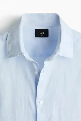 Chemise Slim Fit en lin - Bleu clair — photo 5