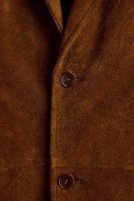 Veste Relaxed Fit en cuir velours - Marron — photo 4