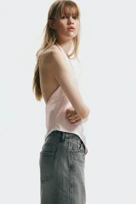 Top asymétrique avec dos nu - Rose clair — photo 3