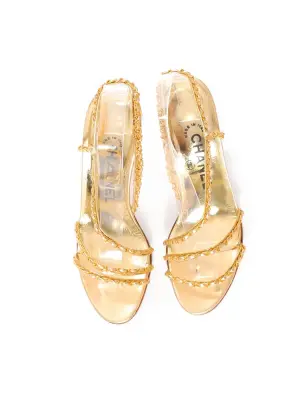 Sandales à talon en cuir et chaînes dorées Prix boutique 1500€ Taille 35,5 — photo 5