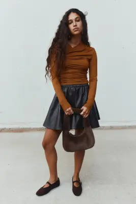 Top en jersey à effet drapé - Marron — photo 2