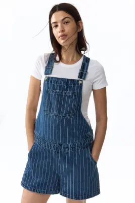 MAMA Salopette short - Bleu denim/rayures tennis — photo 2