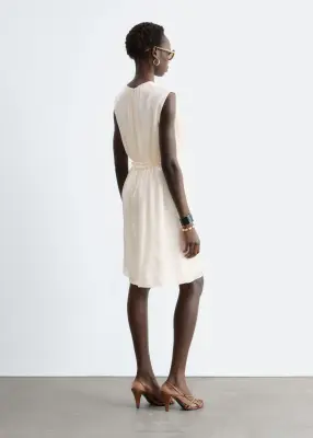Robe courte froncée en soie - Blanc — photo 5