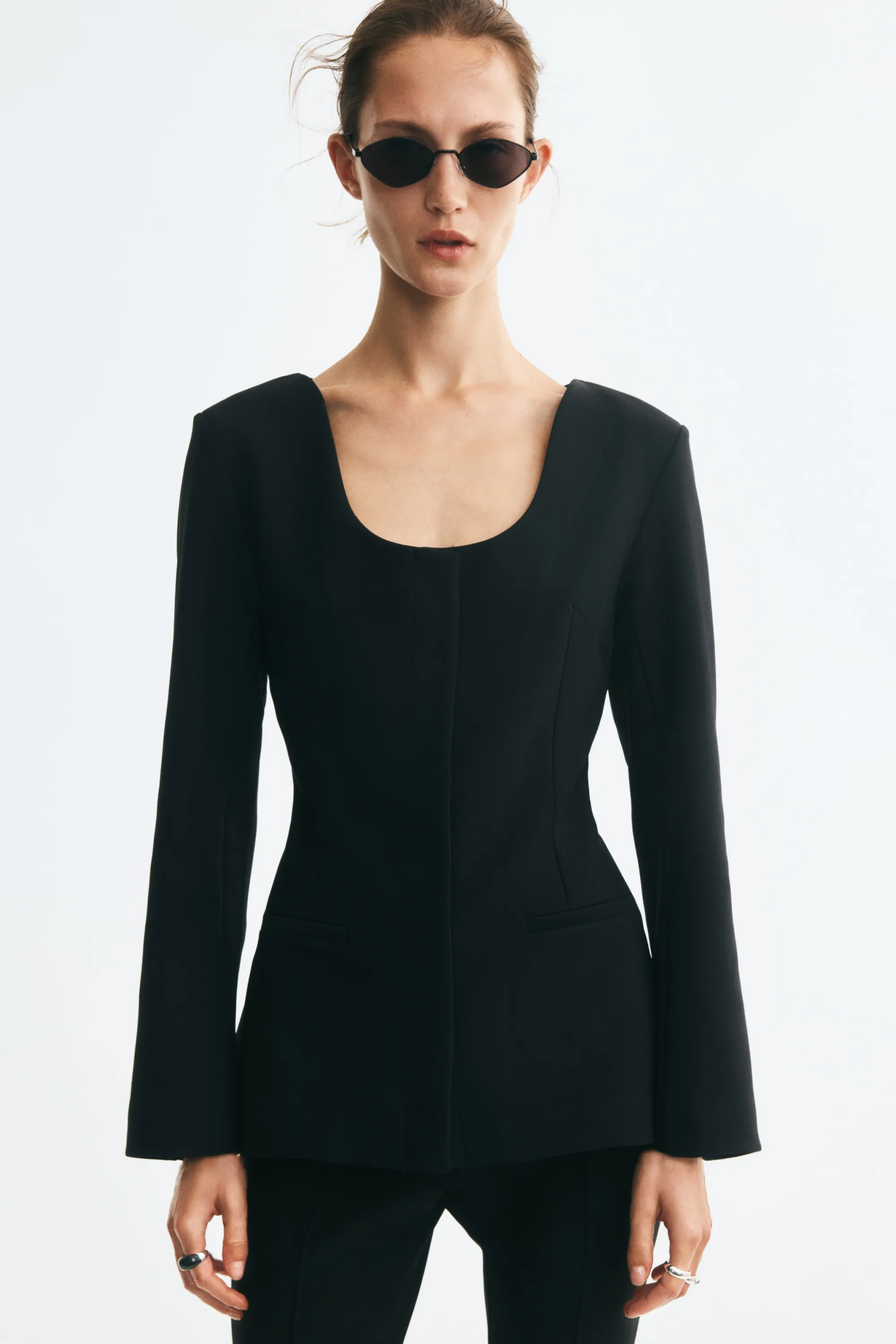 Blazer en jersey avec encolure dégagée - Noir