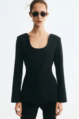 Blazer en jersey avec encolure dégagée - Noir — photo 1