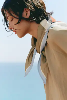 Veste à effet boule avec foulard - Beige — photo 3