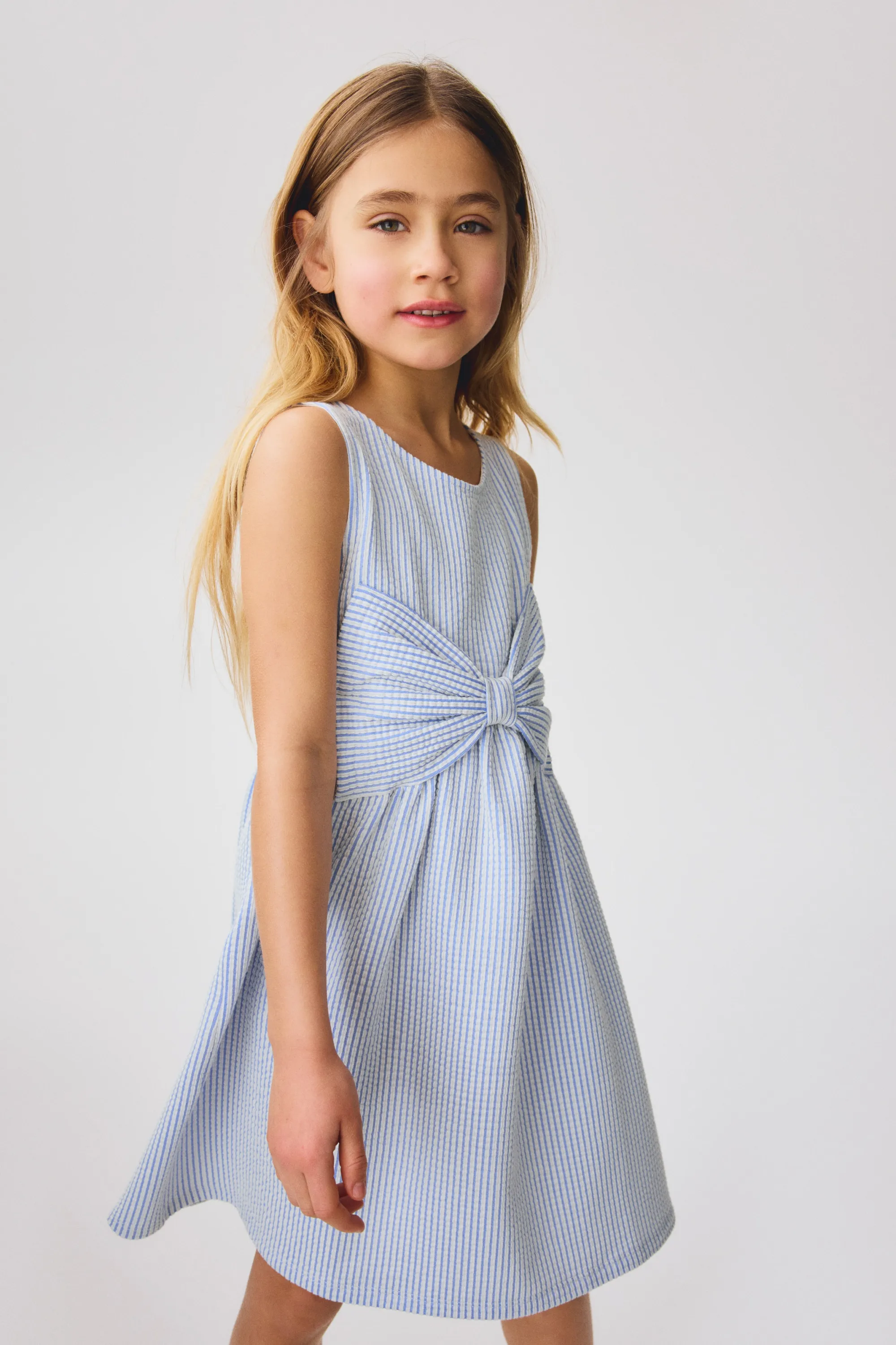 Robe avec nœud devant - Bleu/rayé