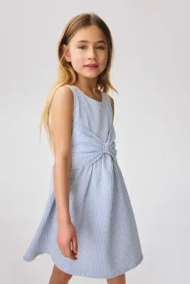Robe avec nœud devant - Bleu/rayé — photo 1