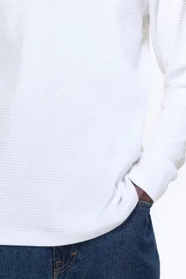 T-shirt Slim Fit en jersey gaufré - Blanc — photo 2