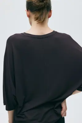 Batwing-sleeved viscose top - Marron foncé — photo 3