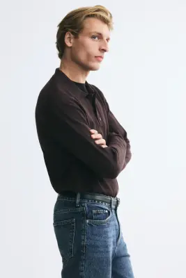 Polo Regular Fit en maille - Marron foncé — photo 3