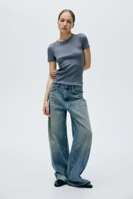 T-shirt côtelé - Gris foncé — photo 2