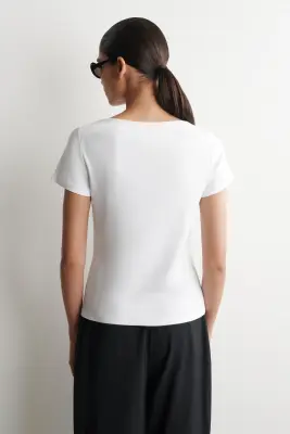 T-SHIRT SLIM EN COTON À COL BATEAU - BLANC — photo 4