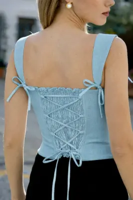 Jeanette Linen Corset Top - Blue — photo 2