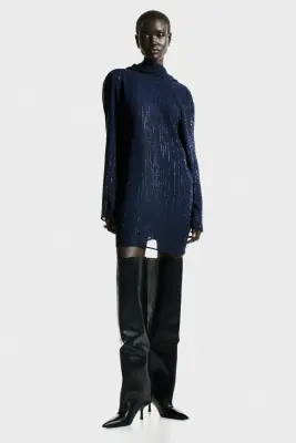 Robe ornementée avec dos bénitier - Bleu marine — photo 2