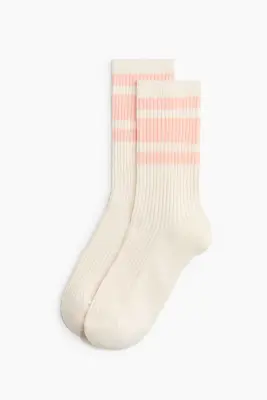Lot de 2 paires de chaussettes côtelées - Crème — photo 1