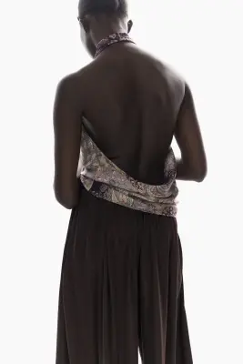 Top dos nu à effet drapé - Violet clair/motif cachemire — photo 3