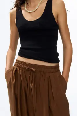 Pantalon barrel à cordon - Marron — photo 1