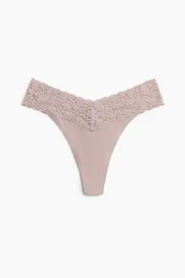 Lot de 5 culottes Thong en dentelle - Rose ancien/blanc/crème — photo 1