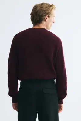 Pull Regular Fit en maille de coton côtelée - Rouge foncé — photo 4