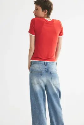T-shirt à effet superposé - Rouge — photo 2