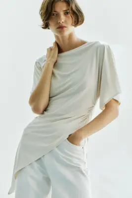 Top asymétrique avec manches papillon - Crème — photo 3