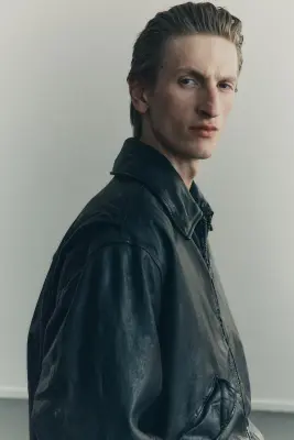 Veste aviateur Loose Fit en cuir - Noir — photo 4