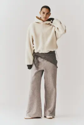 Veste de sport Loose Fit en tissu Teddy bear - Ivoire — photo 1