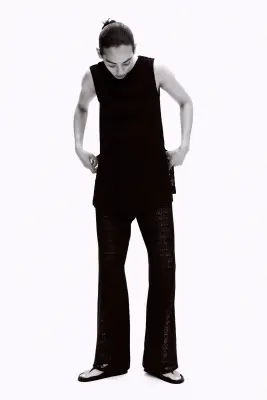 MAMA Pantalon à cordon en maille pointelle - Noir — photo 1