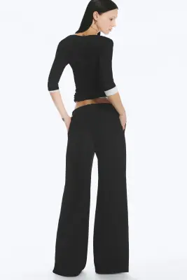 Pantalon de costume évasé taille basse - Noir rayé — photo 2