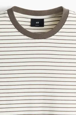 T-shirt boxy Relaxed Fit en coton - Crème/rayures marron — photo 5