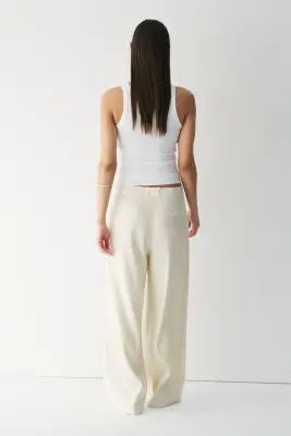 Pantalon chic Easy-care en lin mélangé - Crème — photo 4