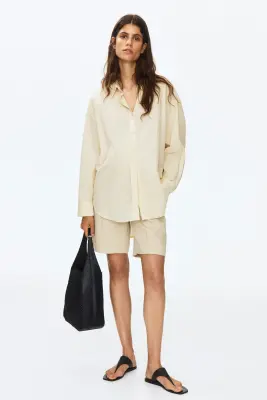 MAMA Short Bermuda en lin mélangé - Beige clair — photo 1