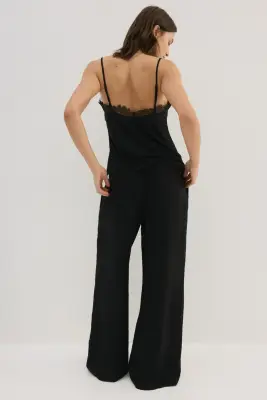 Pantalon à cordon en viscose mélangée - Noir — photo 3