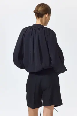 Short chic en lin mélangé - Noir — photo 2