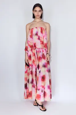 Robe bandeau en mousseline - Rouge/fleuri — photo 2