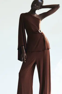 Top asymétrique à effet drapé - Marron foncé — photo 2
