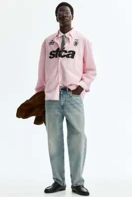 Chemise imprimée Relaxed Fit en popeline de coton - Rose/Sfca — photo 2