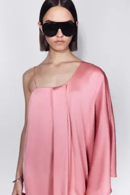 Robe caftan asymétrique en satin - Rose — photo 1