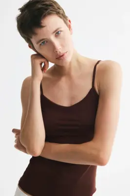 Top en microfibre avec bretelles fines - Marron foncé — photo 1