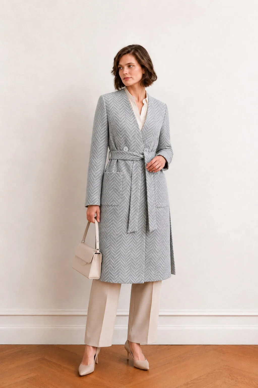 Blaire Wool Coat - Grey white