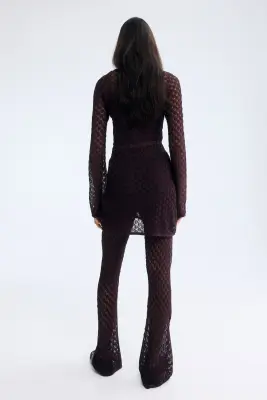 Pantalon scintillant en maille pointelle - Rouge prune — photo 4